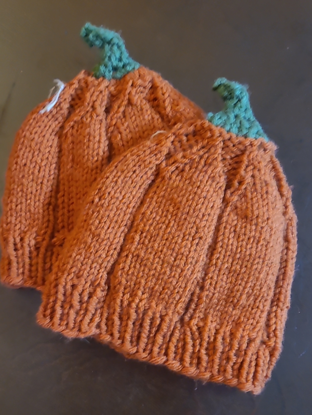 Kids Pumpkin Beanie Hat - Orange with Green Stem